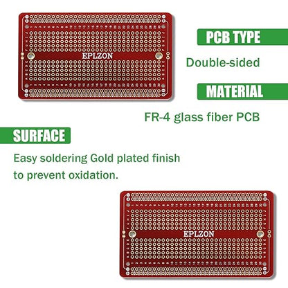 10 Pcs Solderable Breadboard PCB Board Gold-Plated Solder Breadboard for DIY Electronics Projects Apply to Soldering Projects 3.5"x2.05" (Red)