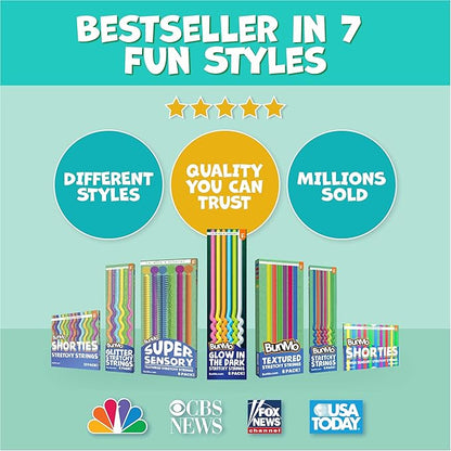 BUNMO Sensory Toys Stretchy Strings for Toddlers 3+ - Stimulating & Addictive Fidget Toys for Kids - Hours of Fun for Kids - Non-Mouthable Toy 3+ - Glow 6 Pack