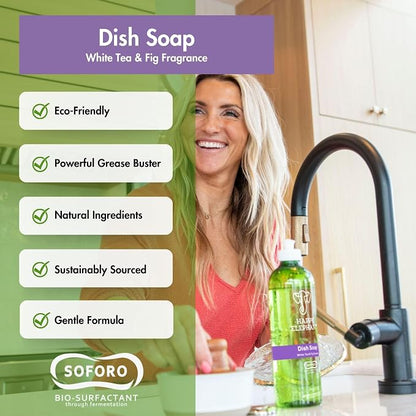 Happy Elephant Dish Soap, White Tea & Fig Scent, Natural Biodegradable Liquid Dish Soap, Plant Based, Grease Fighting, Tough on Food, Gentle on Hands, No Synthetic Fragrance, 12 Fl Oz