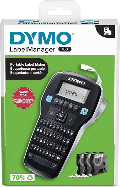DYMO LabelManager 160 Portable Label Maker Bundle, Easy-to-Use, One-Touch Smart