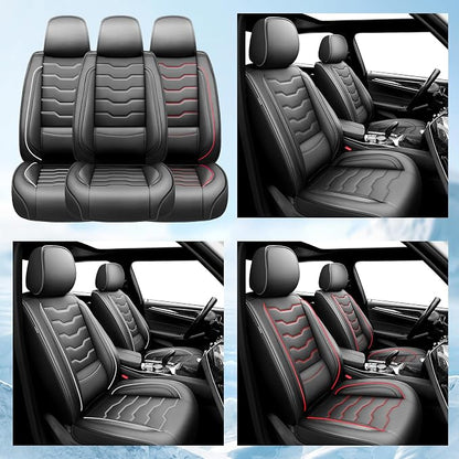 Fit Wrangler 4-Door Car Seat Covers for Jeep Wrangler 2010-2025 2026 -Premium Leather, Waterproof，Breathable，All-Weather Seat Cushion Protecto & Airbag Compatible, Full Set Red Line Black