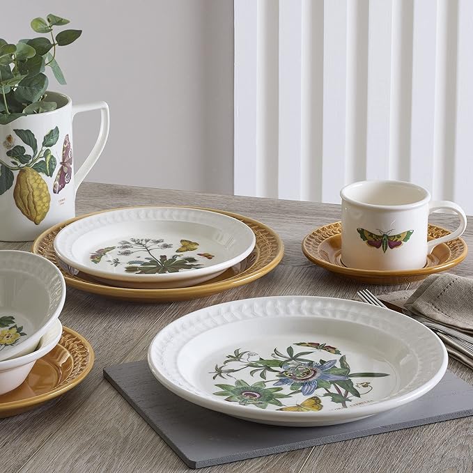 Portmeirion Botanic Garden Harmony 10.5" Dinner Plate, Papilio Amber & Blue Passion Flower - Earthenware Dish for Tableware & Picnic - Dishwasher & Microwave Safe, Floral Spring Dinnerware