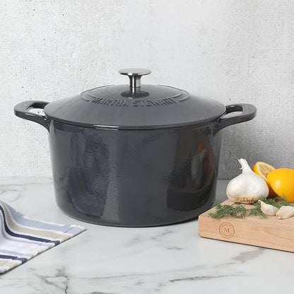 Martha Stewart Gatwick 7 QT Enamel Cast Iron Dutch Oven – Gray, Durable