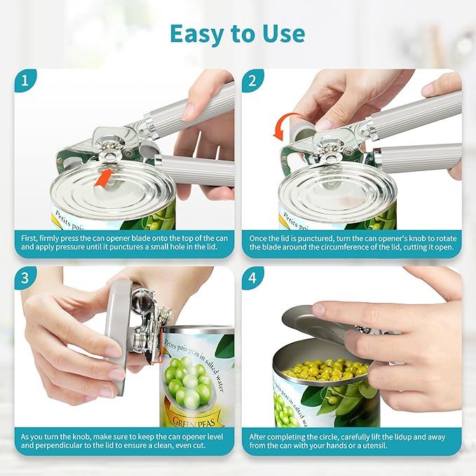 Ultrean Manual Can Opener Bottle Opener, Heavy Duty Stainless Steel Smooth Edge