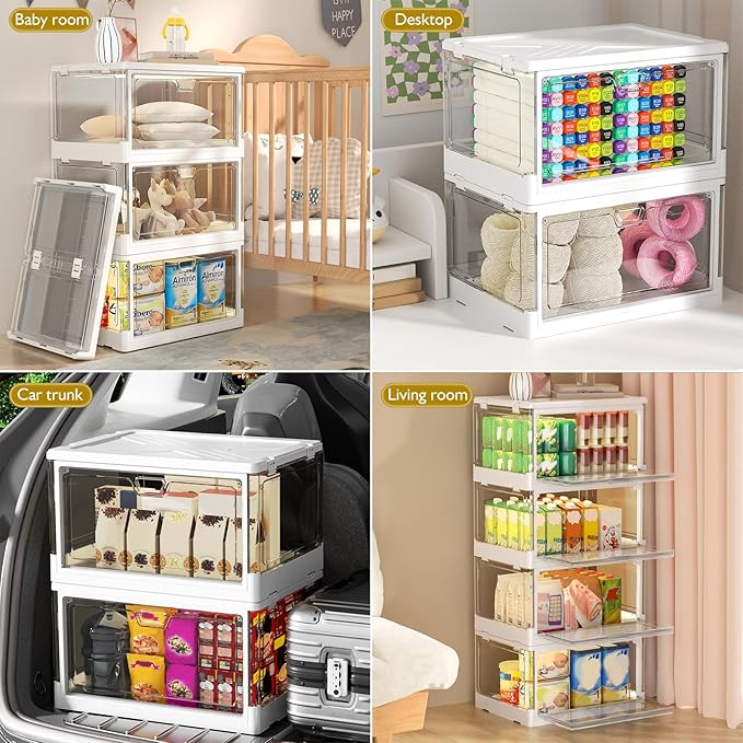 Clear Storage Bin with Lid 3 Pack 【Stackable & Sturdy】 Plastic Multifunctional