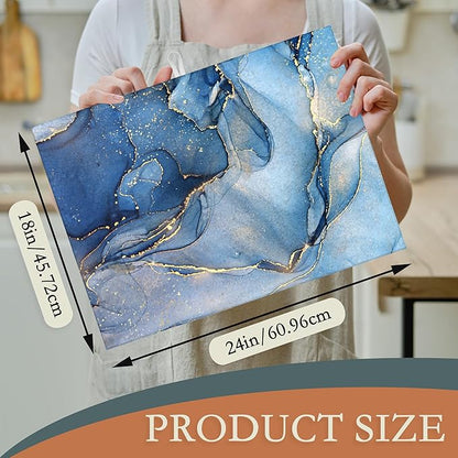 Blue Gold Marble Dish Drying Rack Mat