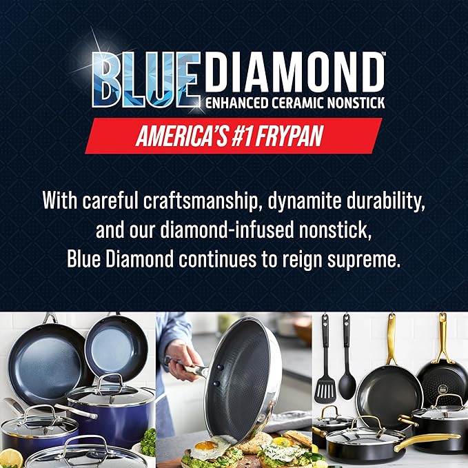 Blue Diamond Hybrid Nonstick Stainless Steel 10” Frying Pan, PFAS-Free Ceramic