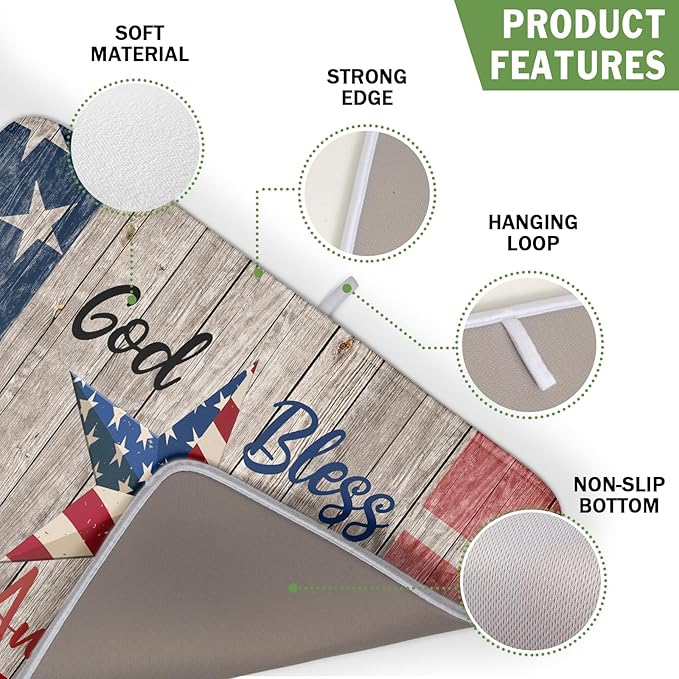 Kawani 4th of July Dish Drying Mat 16x18 Inch Patriotic God Bless America