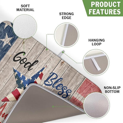 Kawani 4th of July Dish Drying Mat 16x18 Inch Patriotic God Bless America
