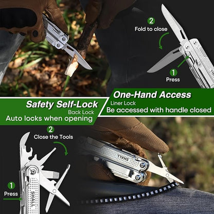 SHALL Multi Tool, 18-in-1 Multitool Pliers, Stainless Steel Multi-tool Pocket Knife w/Screwdriver Bit & Universal Socket, Self-locking Multipurpose Tool w/Sheath for Camping Fishing Survival Hunting