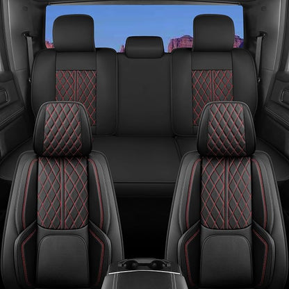 Custom Fit Chevy Silverado GMC Sierra 1500 2007-2026 2500/3500 HD Crew Cab Full Set Car Seat Covers - 5 Pack, Premium Faux Leather Truck Seat Protector with Airbag Compatible Design, BlackRedLine
