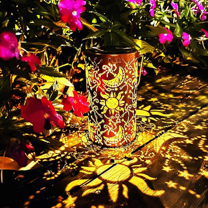 Solar Lanterns Outdoor Hanging Lantern Lights,Sun Moon Metal Decor Lanterns-Waterproof LED Decorative Light for Garden Patio Yard Lawn Backyard Front Porch as Gifts for Mom Grandma Women