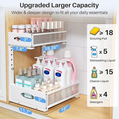 Under Sink Organizer, 2 Pack 2 Tier Pull Out Under Cabinet Organizer Shelf