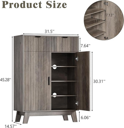 Shoe Cabinet Storage for Entryway, 4 Tier Fluted Shoe Storage Cabinet