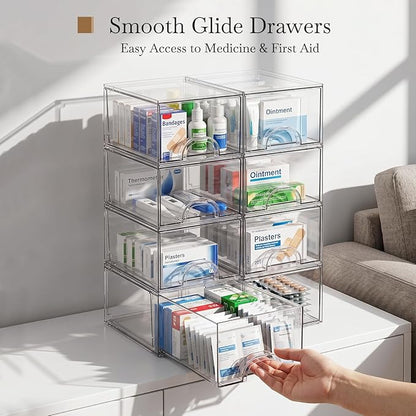 8 Pack Small Clear Stackable Acrylic Storage Boxes Storage Drawers, Storage