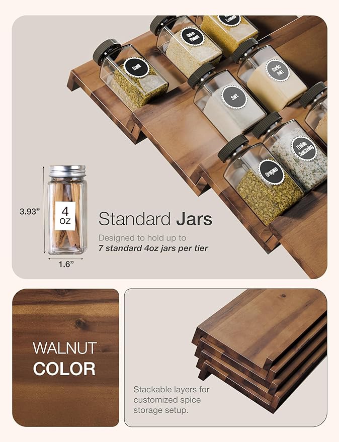 Tinamo Acacia Wooden Spice Rack Organizer