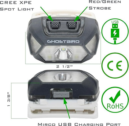 Ghost Bird Seiker X1 Head Lamp - LED Rechargeable Cree XPE - Waterproof IPX7, Freezeproof, Smashproof Perfect for Your Running, Camping, Backpacking, Hunting, and Cycling Adventures