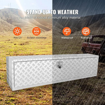 VEVOR Underbody Truck Box, 60"×17"×18" Pickup Storage Box, Heavy Duty Aluminum Diamond Plate Tool Box with Lock and Keys, Waterproof Trailer Storage Box with T-Handle Latch for Truck, Van, Trailer