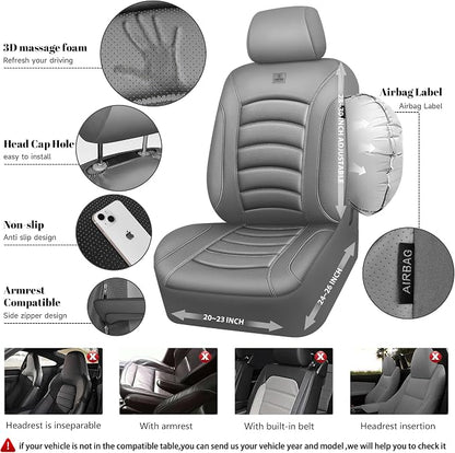 CAR PASS 3D Foam PU Leather Car Seat Covers, Universal Seat Covers Front 2 for Trucks SUV Sedan Automotive Seat Covers Armrest Airbag Compatible Waterproof Comfortable Faux Nappa Leather All Gray