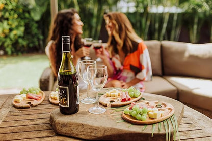 PICNIC TIME Wine Appetizer Plates, Set of 4 Wooden Cocktail Plates with Glass Holder, Mini Charcuterie Boards for Wine and Cheese Parties, Acacia Cheese Board Serving Trays (Oval - Acacia Wood)