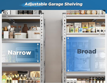 REIBII Garage Shelving, 5 Tier Storage Shelves Load 3000LBS, Adjustable Garage Shelving Heavy Duty, Metal Shelves Unit for Basement, Warehouse, 48" W x 72" H x 18" D, Galvanized
