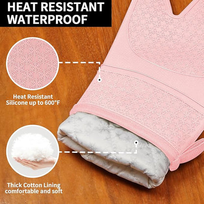 Hovico Silicone Oven Mitts, Heat Resistant 500F Kitchen Mitts 2PCS, 11.6"