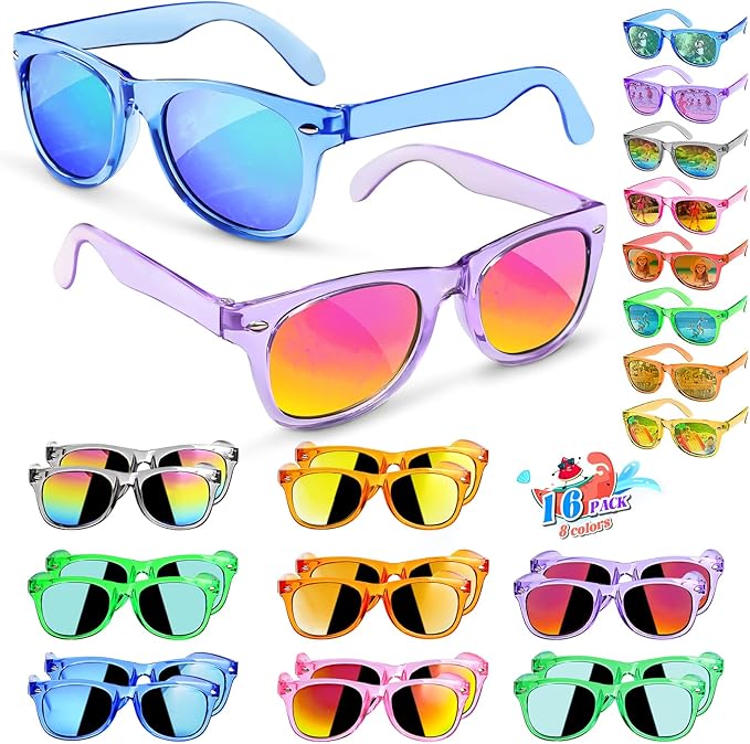 Kids Sunglasses Party Favors - Boys Girls Valentines Day Gifts, Neon Sunglasses with UV 400 Protection for Kids Classroom Favors Birthday Goodie Bags Stuffers - 16 Packs