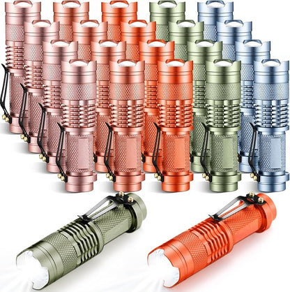 Fumete 20 Pieces LED Flashlight Mini 3 Mode Tactical Torch Small Water Resistant Pocket Flash Light Adjustable Focus Light Pen for Men, Father, Indoor Outdoor Hiking(Multicolor)