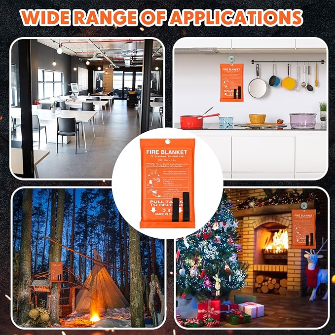 Macarrie 30 Pack 39??x 39??Fire Blanket Emergency for Home and Kitchen Safety Suppression Blanket Fiberglass Fireproof Survival for Fireplace Car Office Camping (Orange)