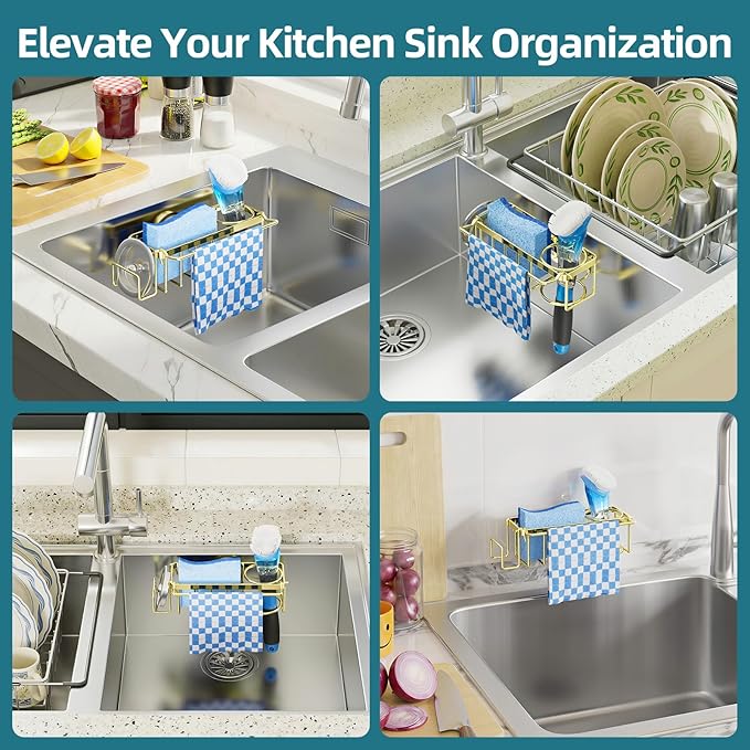 TAILI 4-in-1 Sink Caddy with Strong Suction Cup, Sponge Holder