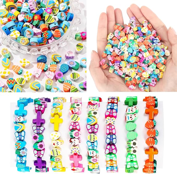 2480pcs Easter Polymer Clay Beads Bracelet Making kit, 24 Style Cute Fun Beads Charms for Jewelry Necklace Earring Making DIY Accessories for Women Girls
