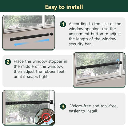 WooFog Adjustable Window Security Bars Vertical, Heavy Duty Sliding Patio Glass