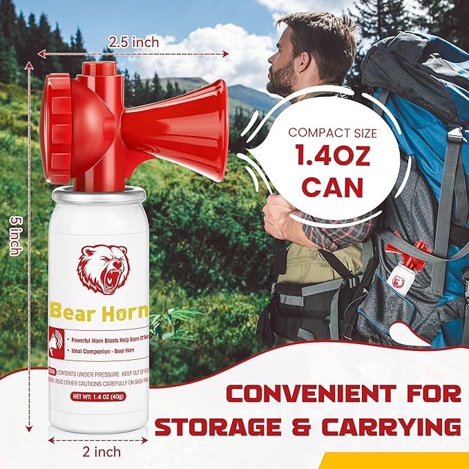 Bear Horn to Scare Bears 1.4oz, Very Loud 120dB Bear Air Horns for Safety for Hiking, Heard Up to 1/2 Mile Away, Bear Spray Self Defense, Blow Horn to Scare Wild Animals, Bear Alarm