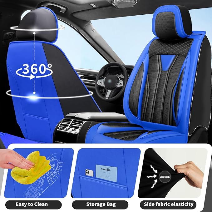 Fit Liberty Car Seat Covers for Jeep Liberty 2002-2011 2012 -Full Set Premium Leather, Waterproof & Breathable，All-Weather Seat Cushion Protecto & Airbag Compatible, 5 Seats Blue & Black