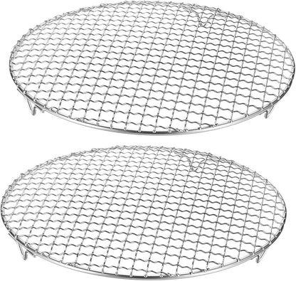 HARFINGTON 2pcs Round Cooking Rack 11-inch 201 Stainless Steel Cross Wire Barbecue Grill Net with 20mm Legs for Cooking Baking Steaming BBQ