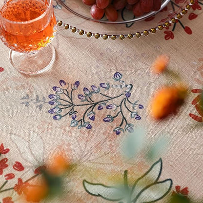 patdrea Designer French Linen Rectangular Table Cloth,Vintage Red Floral Fall Tablecloth,Breathable Dacorative Cover for Kitchen Dining,Tea Party,Christmas,Thanksgiving,Holiday,55"x87"-Newmari