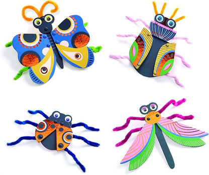 DJECO Fuzzy Bug Craft Kit - Make Your Own 3D Bugs with Pom Poms for Home, School or Gifts - Fun & Creative for Family & Friends - Educational Art Crafts for Preschool, Kids 3+
