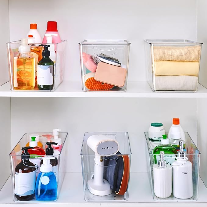 theaoo Clear Storage Bins with Lids Stackable - XLarge Plastic Containers for Pantry Organization and Storage - Perfect for kitchen,Fridge,Laundry Room,Bathroom,Garage,Closet,Cabinet Organizer -6 Pack