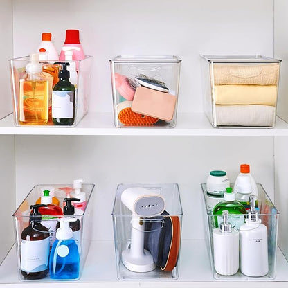 theaoo Clear Storage Bins with Lids Stackable - XLarge Plastic Containers for Pantry Organization and Storage - Perfect for kitchen,Fridge,Laundry Room,Bathroom,Garage,Closet,Cabinet Organizer -6 Pack