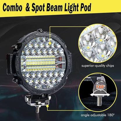 7 Inch Round LED Offroad Light Pod 201W 15000LM Off Road Driving Work Light Pod Flood Beam Pod Lights for Pickup Trucks SUV ATV UTV Tractor, 10PCS