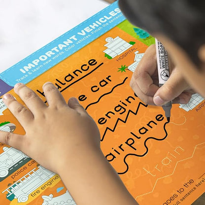QUOKKA Busy Book Handwriting Practice for Kids - 2 Set - Learn to Write for Toddlers Age 3 4 5 - | 24 Tasks | 4 Dry Erase Markers | - Homeschool Preschool Learning Activities