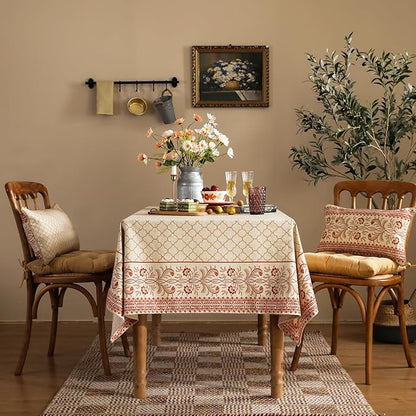 ISAENNE Designer Linen Floral Long Rectangle Tablecloth,Pale Yellow Farmhouse Indoor Table Cloth,Durable Decor Tablecloths for Dining Kitchen Thanksgiving Christmas,63"*102"-Chamonix A