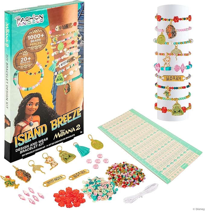 Fashion Angels Disney Moana 2 DIY Bracelet Making Kit, Includes 1,000+ Beads, 6 Charms, Design Board & More, Makes 20+ Bracelets, Craft for Kids Ages 8+
