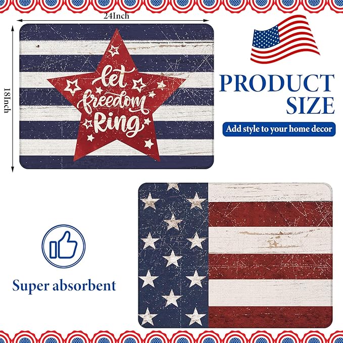 SiliFine 2 Pcs 4th of July Dish Drying Mat