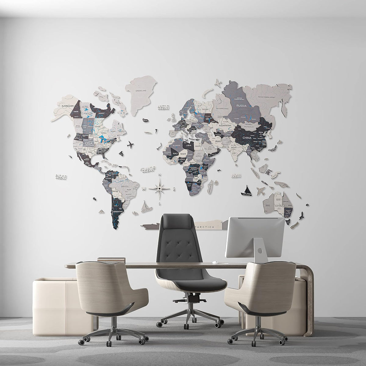 Handmade 3D Wood World Map Wall Art Large Wall Decor Track Your World Travels - Special for Home, Kitchen and Office (Large, Nordik)