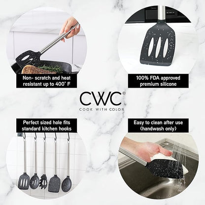 COOK WITH COLOR Silicone Cooking Utensils, Kitchen Utensil Set, Easy to Clean Silicone Kitchen Utensils, Cooking Utensils for Nonstick Cookware, Kitchen Gadgets Set, 5 Pieces, Speckled Black