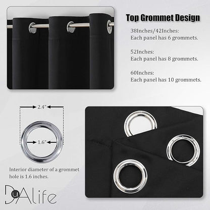 DUALIFE Black Curtains 54 Inch Length, Solid Energy Efficient Thermal Insulated