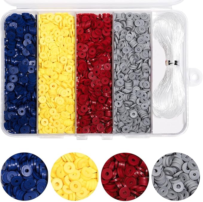 3500pcs Sports Color Clay Beads for Bracelets Making 6mm Heishi Beads Polymer Flat Round Disc Clay for Jewelry Making Sport Bead Crafts.