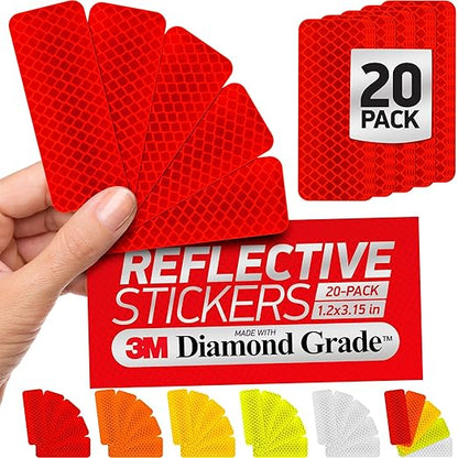 Reflective Safety Tape Stickers | 3M Diamond Grade | Red | 1.2″ x 3.15″ | 20-Pack | Safety Warning Tape for Helmets, Cars, Mailboxes & More