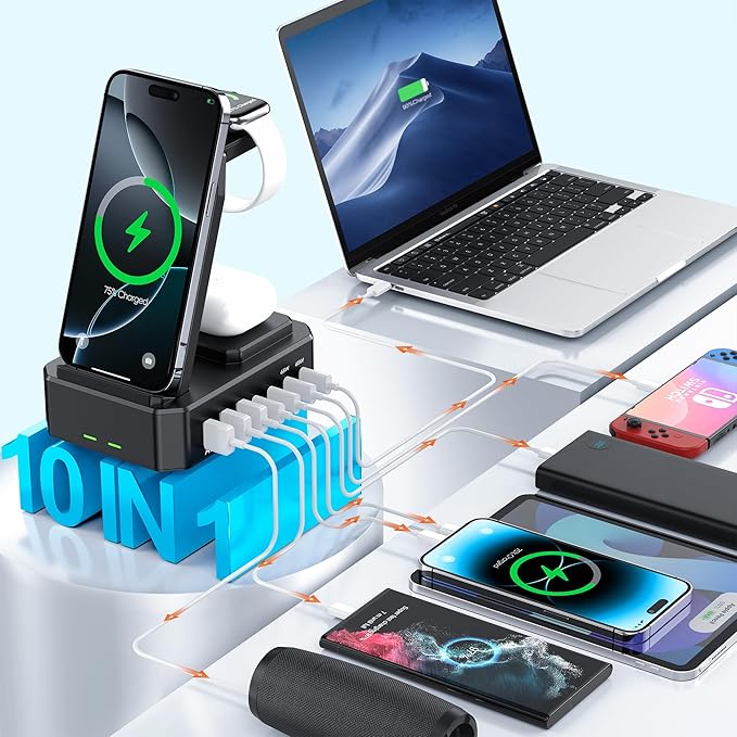 300W Charging Station for Multiple Devices Apple, 10 in 1 Wireless Charger for